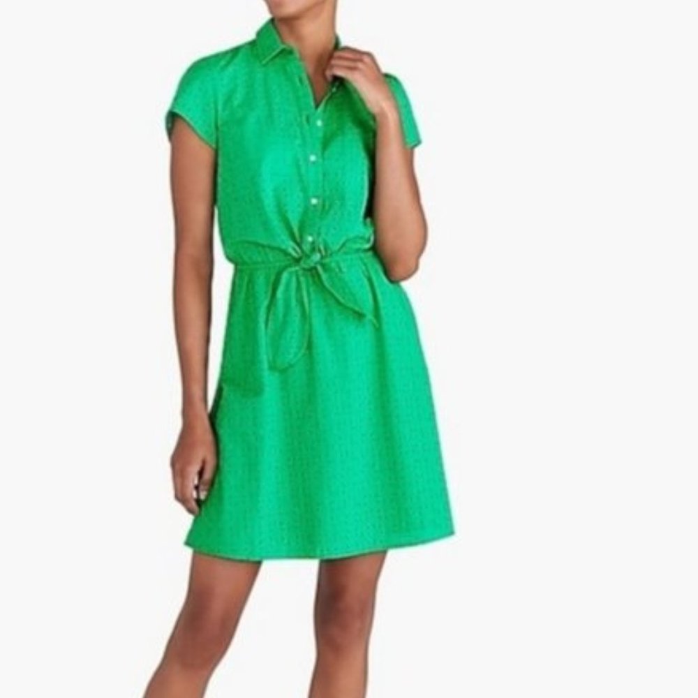 J. CREW MERCANTILE green eyelet tie waist dress